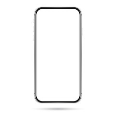 Isolated cell phone mockup. Vector mobile phone frame. Silver phone mockup on white background.