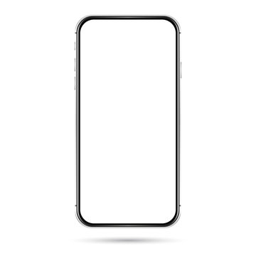 Isolated cell phone mockup. Vector mobile phone frame. Silver phone mockup on white background.