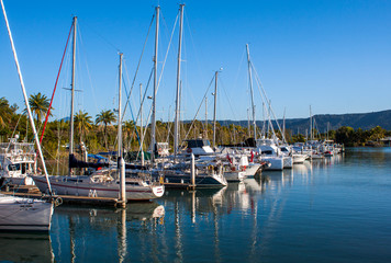 Boat marina at Port Douglas in the popular tourist destination of far north Queensland, Australia.