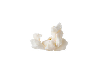 Close up Popcorn isolated on white background with space for text.