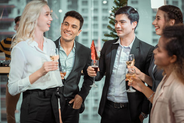 Party activities Celebration Group Friends office have fun with the new year. dance party. The event company for people in the organization has a DJ play music, free ,drink groups, friends. 