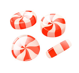 Vector stripped red white peppermint round candies