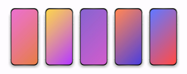 Isolated set phone mockup. Vector mobile phone. Colorful phone template. User interface design. Gradient mobile device mockup.