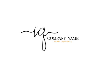 I Q IQ Initial handwriting logo design with circle. Beautyful design handwritten logo for fashion, team, wedding, luxury logo.
