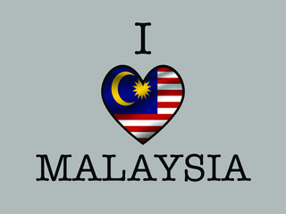 Fototapeta premium Malaysia National flag inside Big heart and meaning i LOVE. Original color and proportion. vector illustration, set. Isolated on gray background