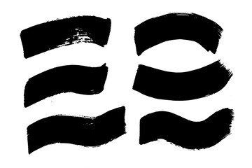 Vector brush stroke. Distressed texture. Isolated black stripes. Grunge design elements.