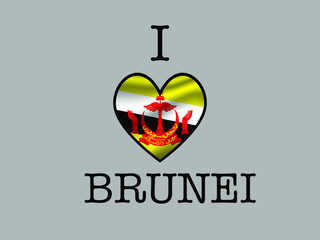 Brunei National flag inside Big heart and meaning i LOVE. Original color and proportion. vector illustration,  set. Isolated on gray background