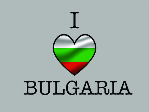 Bulgaria National flag inside Big heart and meaning i LOVE. Original color and proportion. vector illustration, set. Isolated on gray background