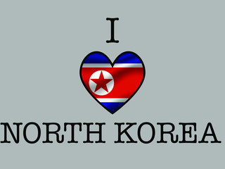 North Korea  National flag inside Big heart and meaning i LOVE. Original color and proportion. vector illustration,  set. Isolated on gray background