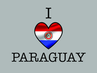 Paraguay National flag inside Big heart and meaning i LOVE. Original color and proportion. vector illustration,  set. Isolated on gray background