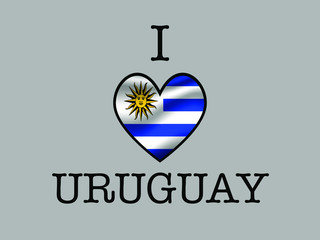 Uruguay National flag inside Big heart and meaning i love. Original color and proportion. vector illustration, world countries from set. Isolated on white background