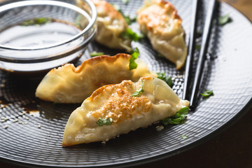 Asian fried dumplings with soy sauce