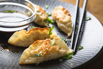 Asian fried dumplings with soy sauce