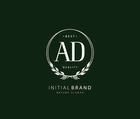 A D AD Beauty vector initial logo, handwriting logo of initial signature, wedding, fashion, jewerly, boutique, floral and botanical with creative template for any company or business.