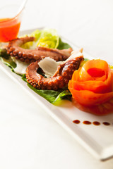 Grilled octopus on white background