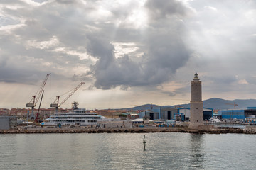 Livorno port at dawn in Italy.