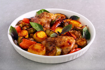 Roasted chicken thighs with vegetables