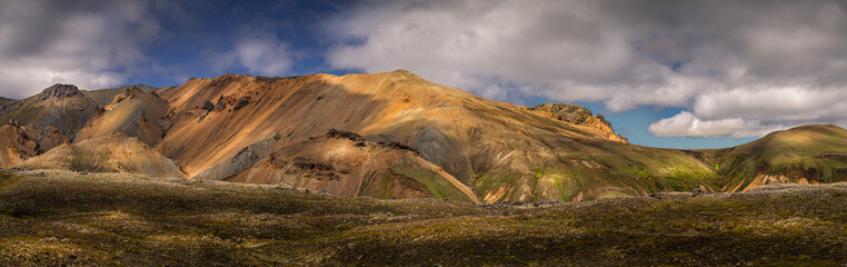 Panoramic view of colorful volcanic landmannalaugar mountain