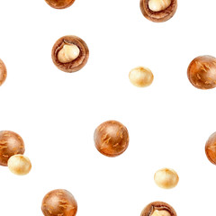 Macadamia hand drawn watercolor illustration. Seamless pattern.