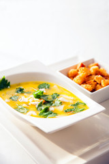bowl of vegetable fish soup