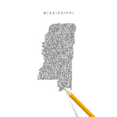 Mississippi sketch scribble map isolated on white background. Hand drawn vector map of Mississippi.