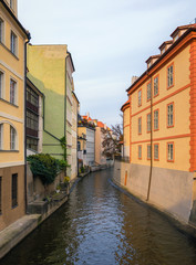 Fototapeta na wymiar Prague Mala Strana canal and houses. Prague, Czech Republic