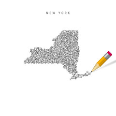 New York sketch scribble map isolated on white background. Hand drawn vector map of New York.