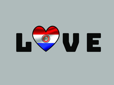 Paraguay National flag inside Big heart and lettering LOVE. Original color and proportion. vector illustration, world countries from set. Isolated on white background - Powered by Adobe
