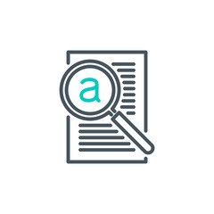 contract page document with magnifier glass outline flat icon. Single quality outline logo search symbol for web design mobile app. Thin line design logo sign Loupe lens icon isolated white background