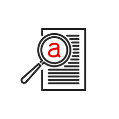 contract page document with magnifier glass outline flat icon. Single quality outline logo search symbol for web design mobile app. Thin line design logo sign Loupe lens icon isolated white background