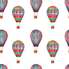 Fototapeta premium Multicolored balloons watercolor seamless pattern on a white