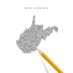 West Virginia sketch scribble map isolated on white background. Hand drawn vector map of West Virginia.