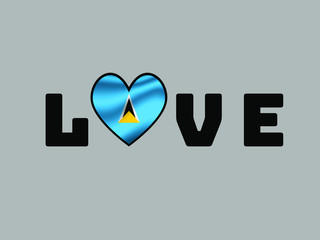 Saint Lucia  National flag inside Big heart and lettering LOVE. Original color and proportion. vector illustration, world countries from set. Isolated on white background