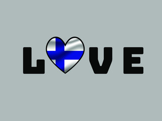 Finland National flag inside Big heart and lettering LOVE. Original color and proportion. vector illustration, world countries from set. Isolated on white background