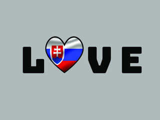 Slovakia National flag inside Big heart and lettering LOVE. Original color and proportion. vector illustration, world countries from set. Isolated on white background