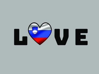 Slovenia National flag inside Big heart and lettering LOVE. Original color and proportion. vector illustration, world countries from set. Isolated on white background