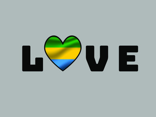 Gabon National flag inside Big heart and lettering LOVE. Original color and proportion. vector illustration, world countries from set. Isolated on white background