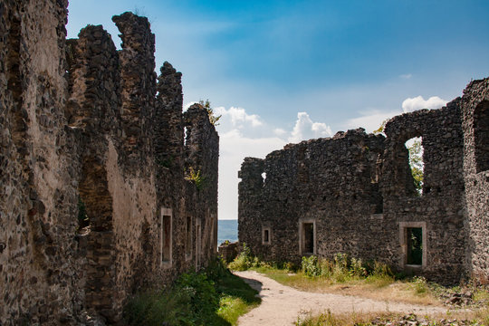 Ruins of ancient astle in Ukraine, summer sunny day