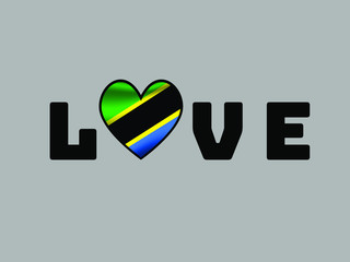 Tanzania National flag inside Big heart and lettering LOVE. Original color and proportion. vector illustration, world countries from set. Isolated on white background