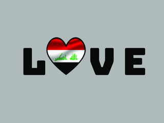 Iraq National flag inside Big heart and lettering LOVE. Original color and proportion. vector illustration, world countries from set. Isolated on white background