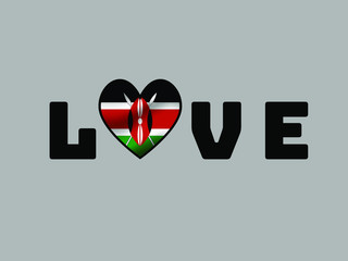 Kenya National flag inside Big heart and lettering LOVE. Original color and proportion. vector illustration, world countries from set. Isolated on white background