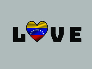 Venezuela National flag inside Big heart and lettering LOVE. Original color and proportion. vector illustration, world countries from set. Isolated on white background