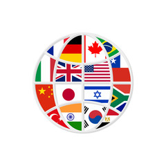 globe countries flags in flat style, vector