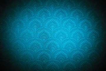 Blue retro ornament, glamorous wall backdrop.  Scary old fashioned luxury interior decor background.
