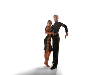Ballroom dancing isolated on white.