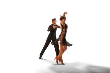 Ballroom dancing isolated on white.