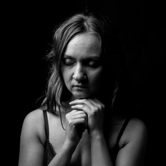 Young Woman Showing Expresion Black & White Isolated	
