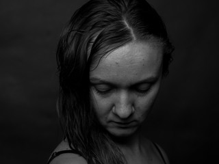 Young Woman Showing Expresion Black & White Isolated	