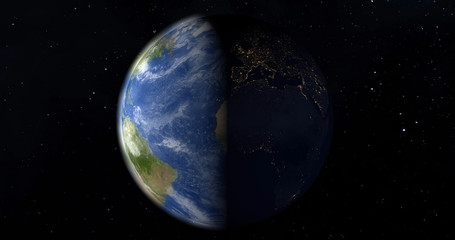 Planet Earth by day and night from outer space. 3D - illustration.
