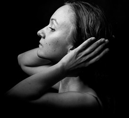 Young Woman Showing Expresion Black & White Isolated	
